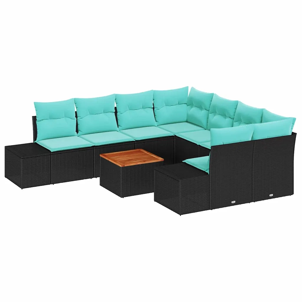 Set Divano da Giardino 9 pz Nero e Turchese polyrattan 3356611