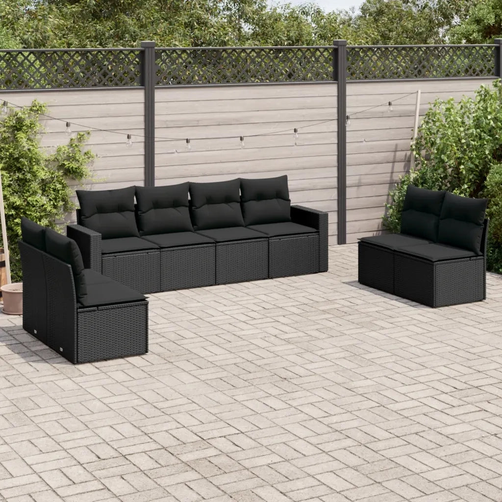 Set Divani da Giardino con Cuscini 8 pz Nero in Polyrattan 3251182