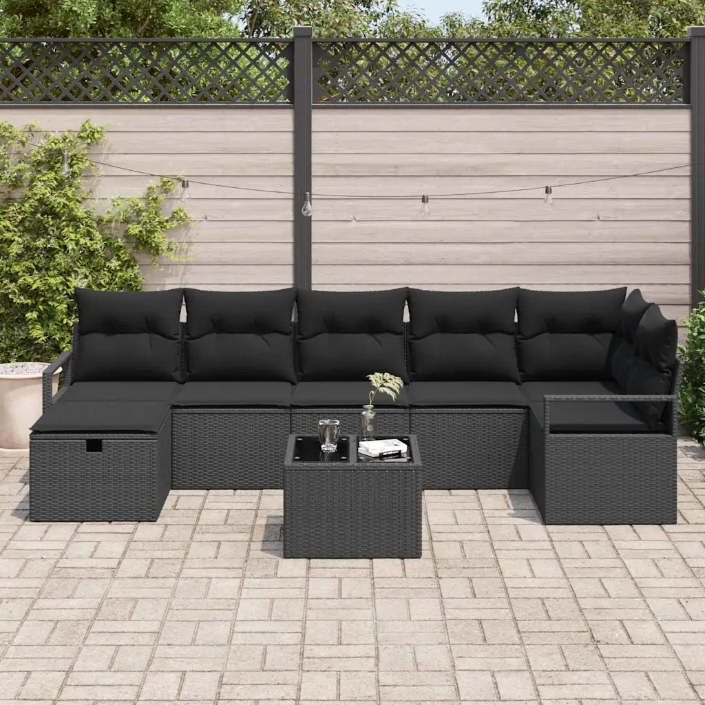 Set di divani con cuscino 8 pcs Nero polyrattan