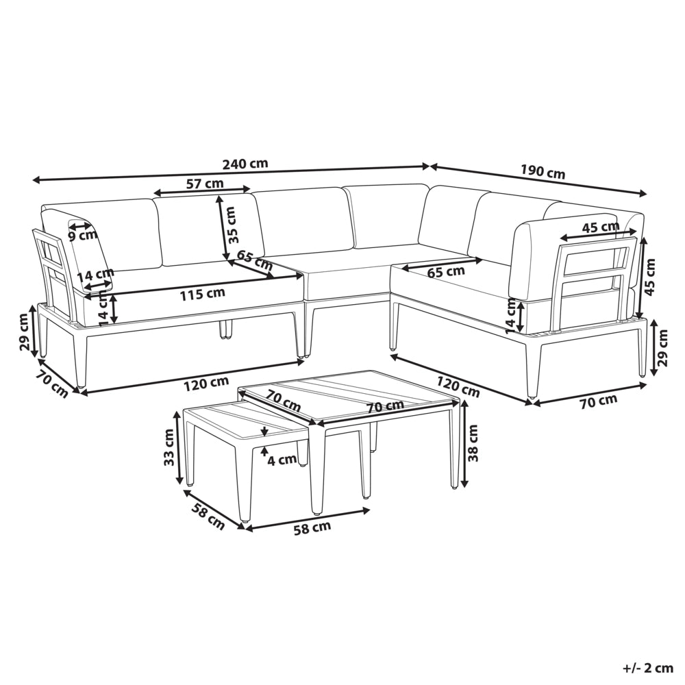 Set Divano da Esterno in Alluminio Beige a 6 posti Patio Moderno