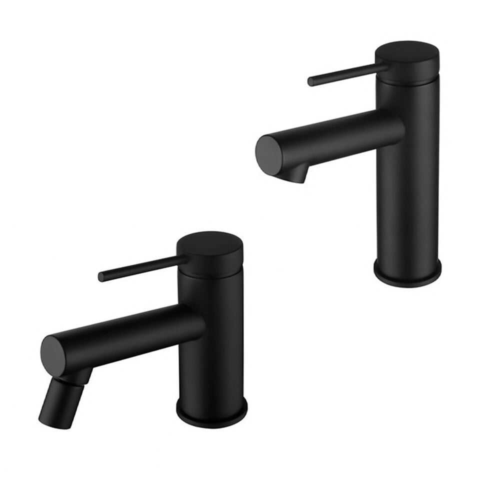 Set miscelatori lavabo e bidet nero opaco in ottone con leva monocomando slim Alba