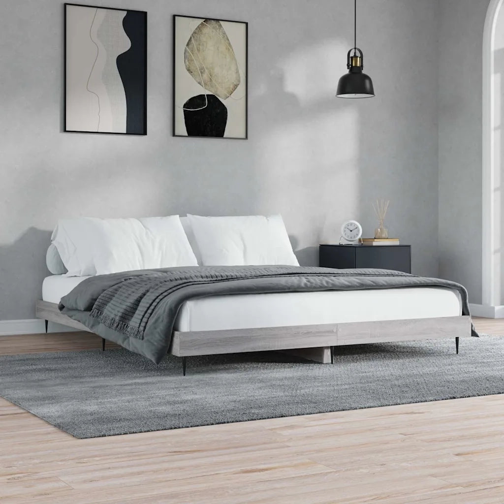 Letto matrimoniale | Letto per adulti | Giroletto Grigio Sonoma 200x200 cm in Legno Multistrato