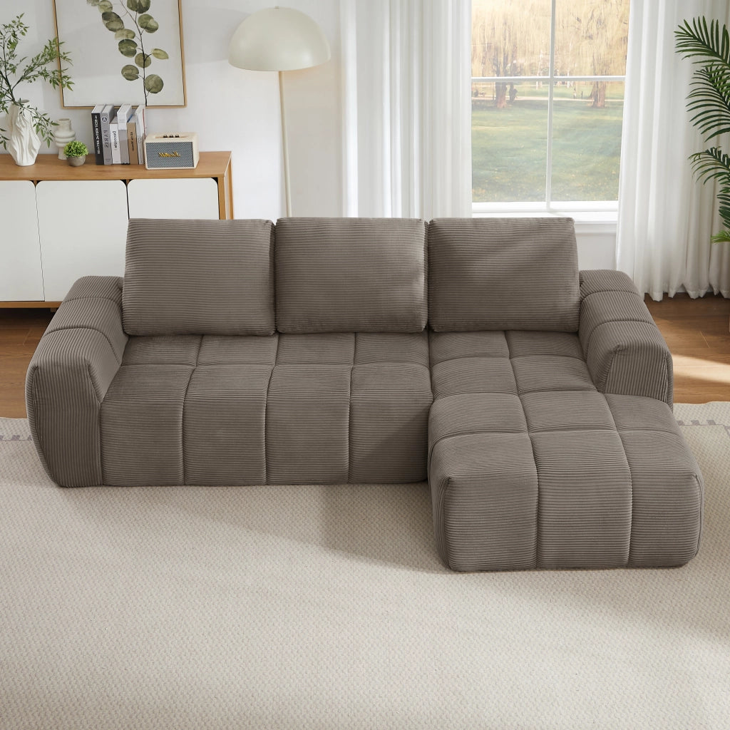Divano Angolare in Velluto a Coste con Cuscini Estraibili ¨C MINIMAL ¨C Grigio