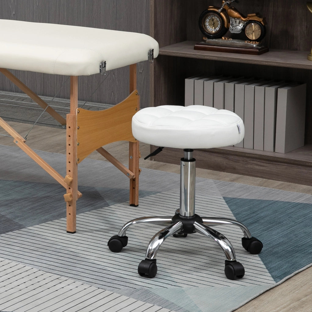 Sgabello girevole con ruote regolabile in altezza 48-63 cm ¨C Xylo ¨C bianco, rivestimento pelle PU ?35,5 cm