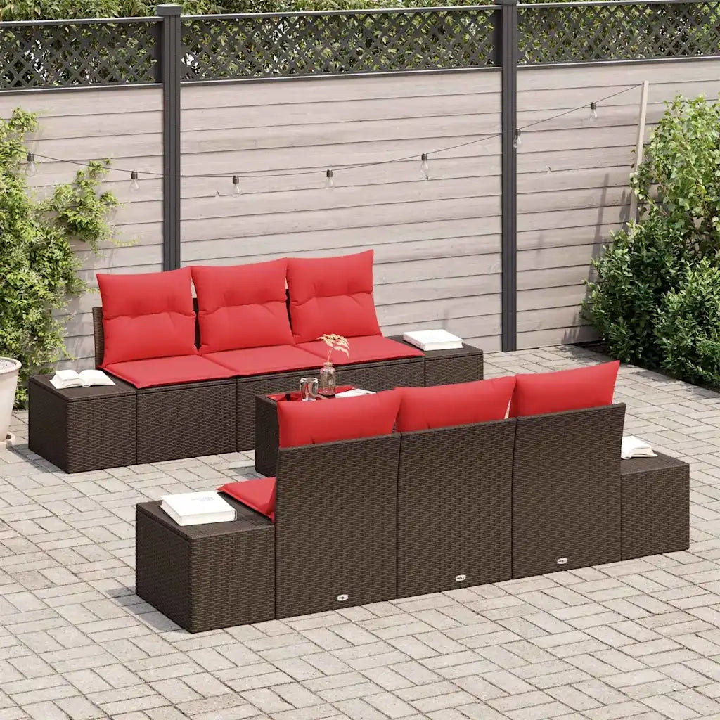 Set Divano da Giardino 8 pz Beige e Rosso polyrattan 3355623