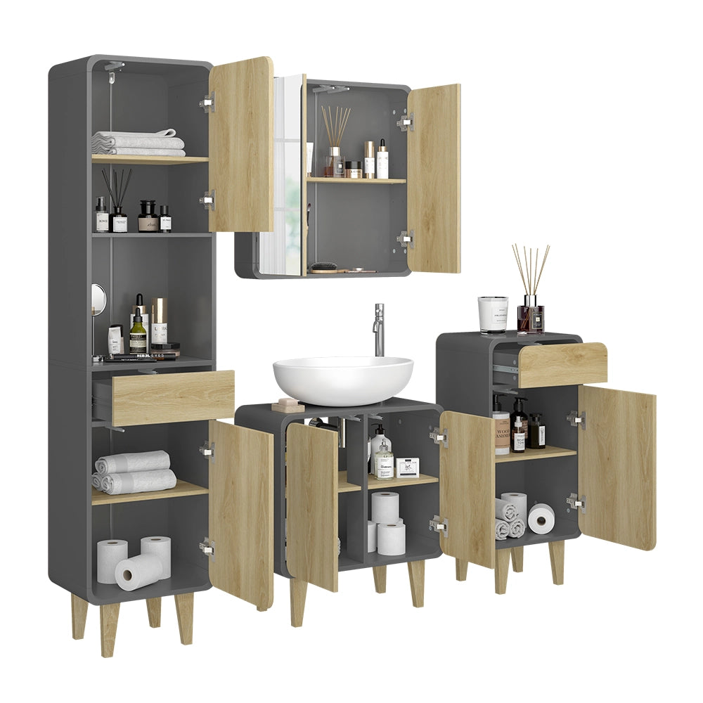 Vicco Set di mobili da bagno Antracite/quercia 4 parti