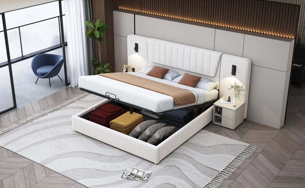 letto imbottito velluto beige 180 x 200 cm