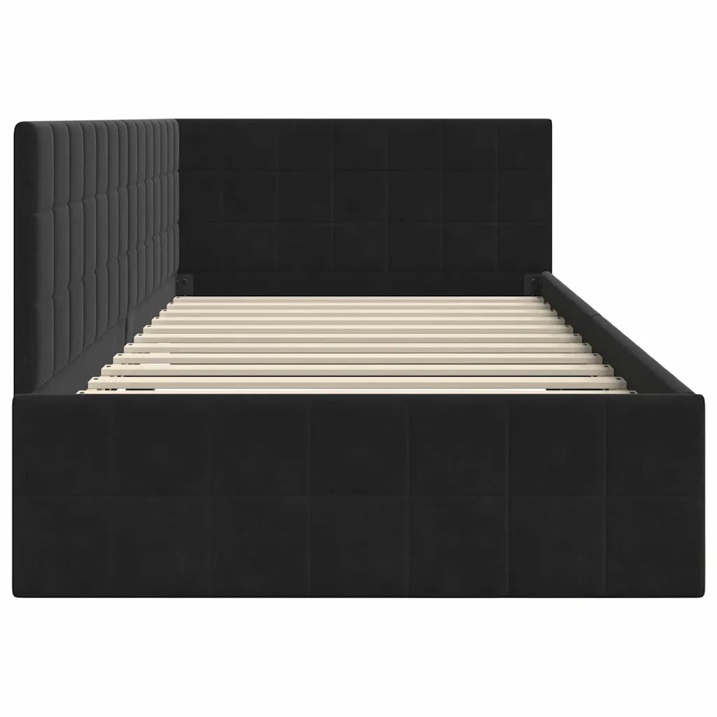 Cornice del letto ad angolo Nero 100 cm x 200 cm Velluto