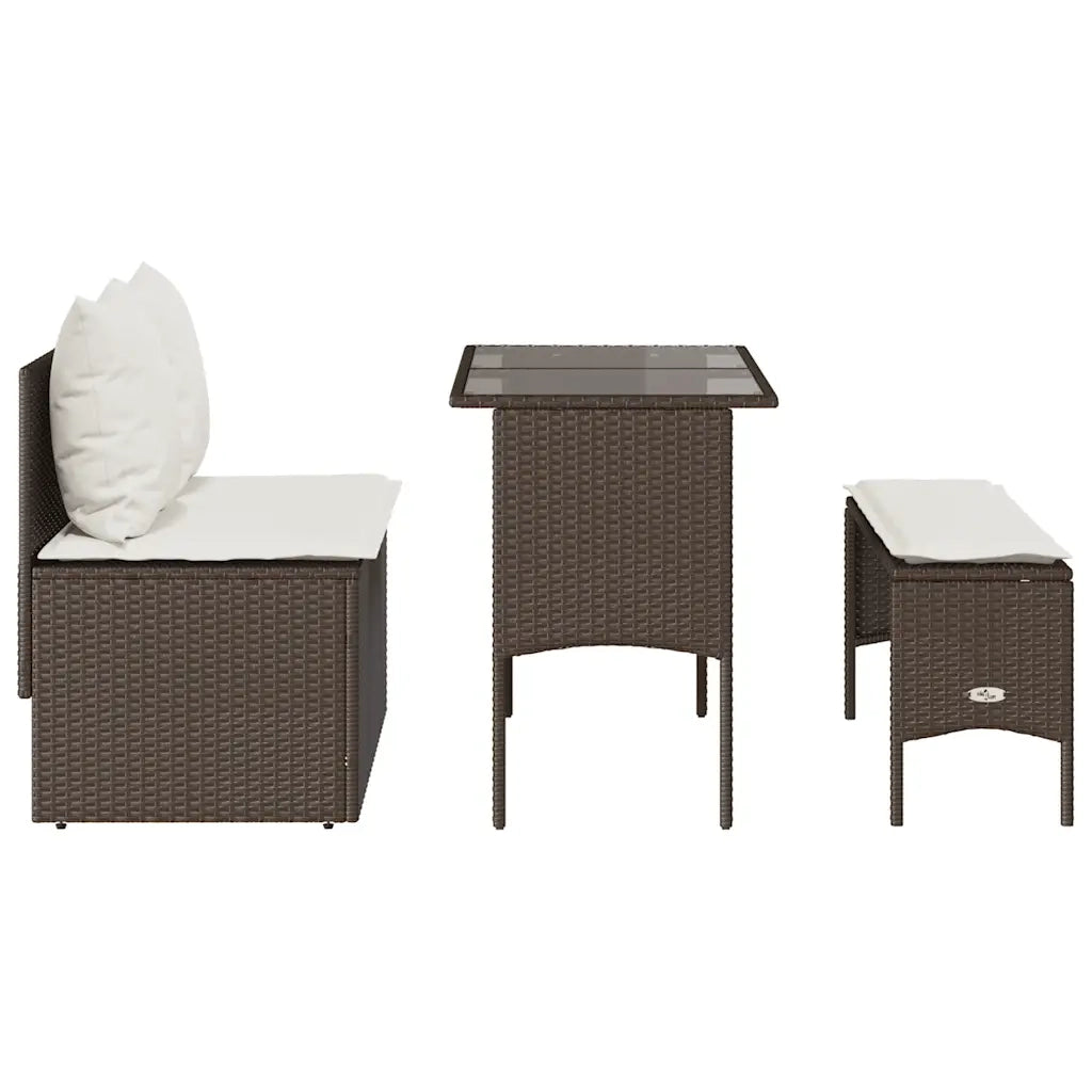 Set da Pranzo da Giardino 3pz con Cuscini in Polyrattan Marrone 4104182