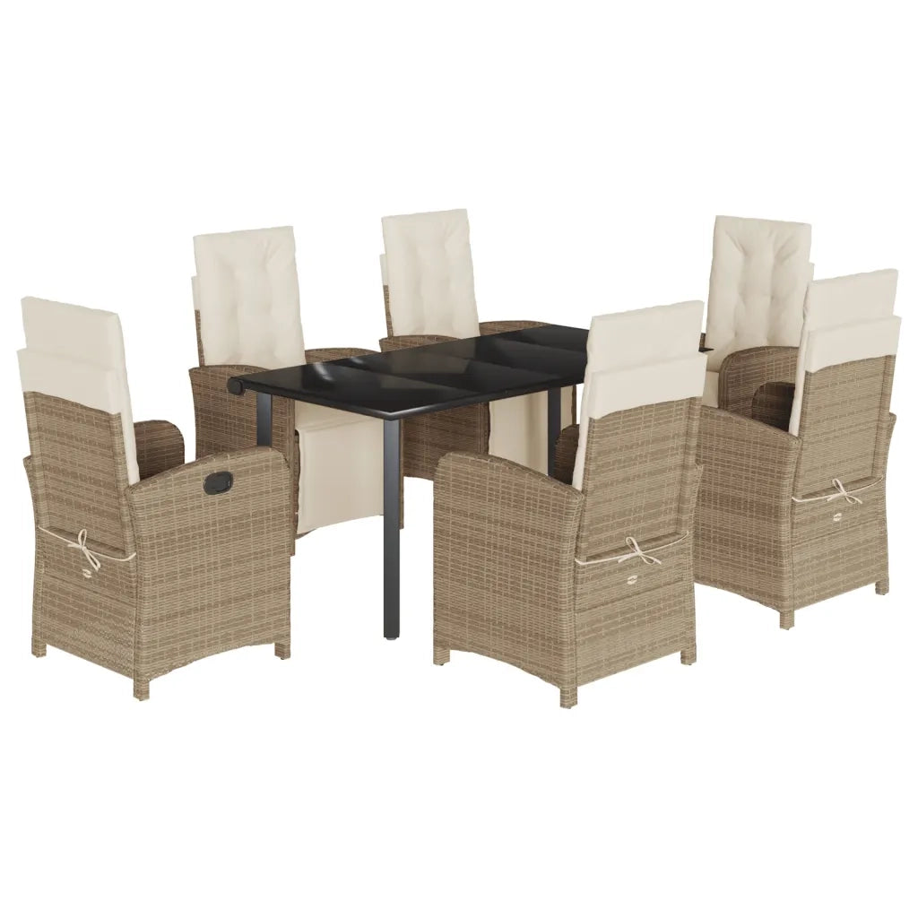 Set da Pranzo da Giardino 7 pz con Cuscini Beige in Polyrattan