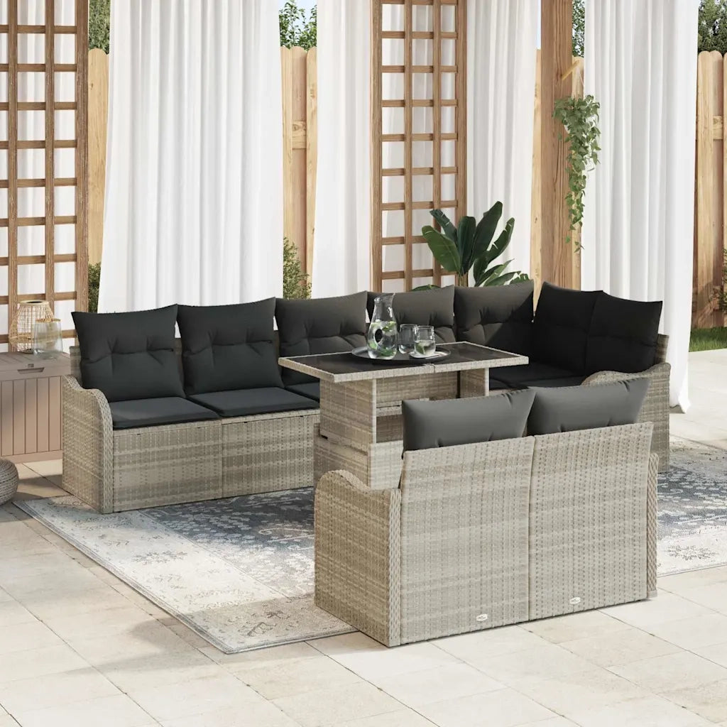 Set di relax con cuscino 9 pcs Grigio chiaro Poly Rattan
