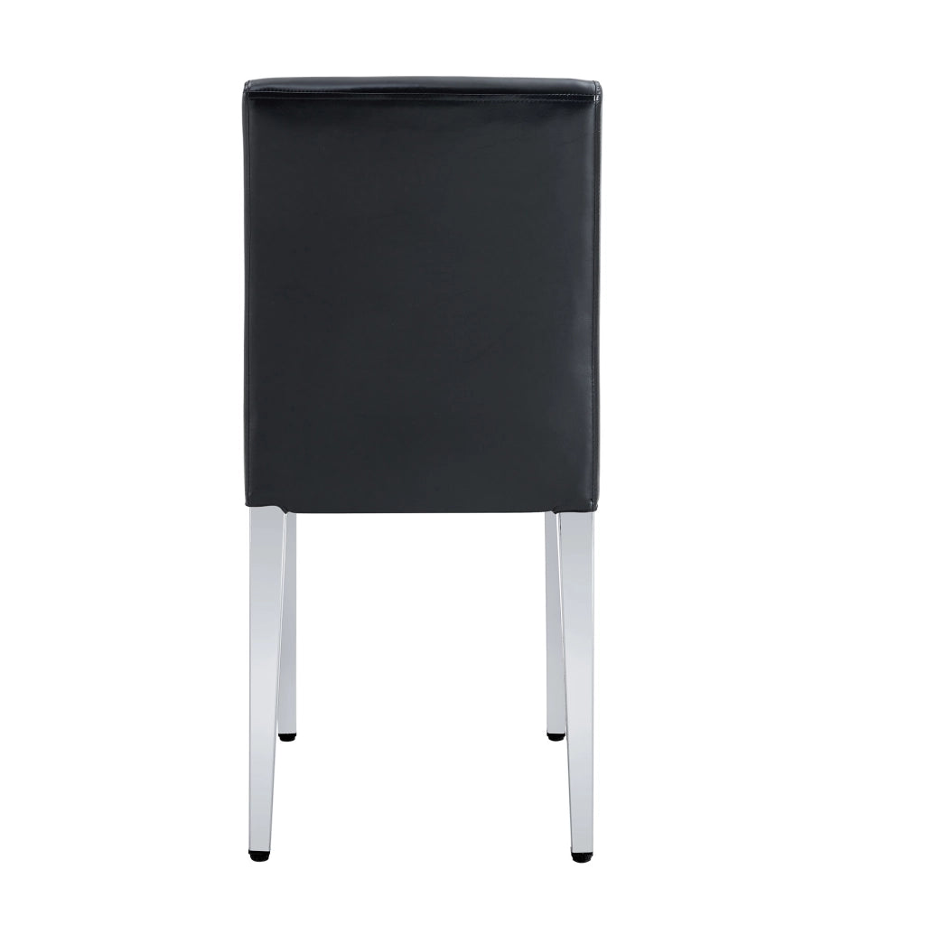 Set 4 Sedie da Pranzo ¨C MINIMAL ¨C Ecopelle Nera, Gambe in Metallo Argento, Moderne