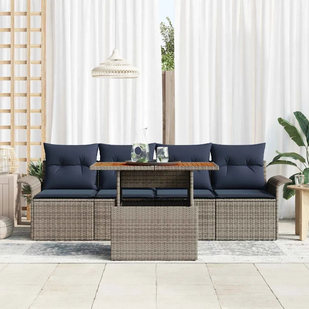Set Divano da Giardino con cuscino 5 pcs grigio e blu navy 3349268
