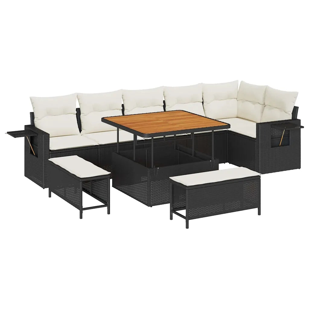 Set Divano da Giardino 11 pcs Nero e Crema polyrattan