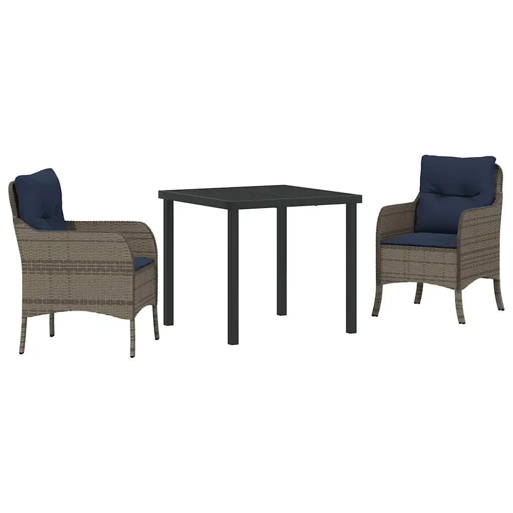 Set da Pranzo per Giardino con cuscino 3 pcs Grigio polyrattan