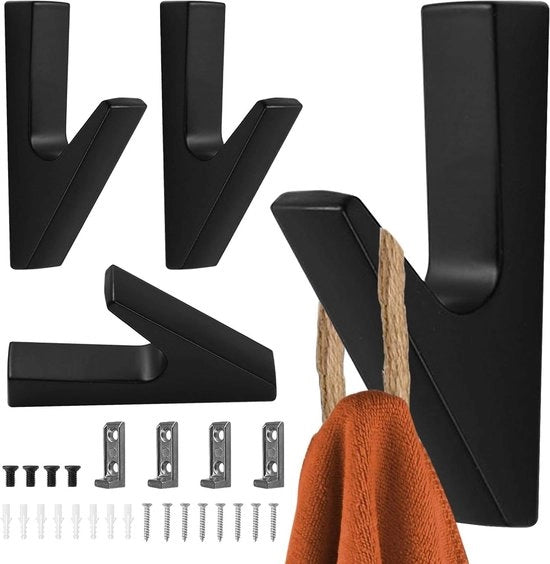Haken da bagno in nero - Set da 4 pezzi per camera da letto e bagno