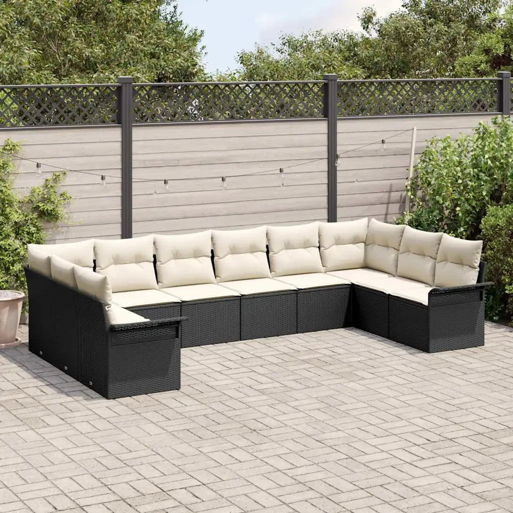 Set Divano da Giardino con cuscino 10 pcs Nero polyrattan