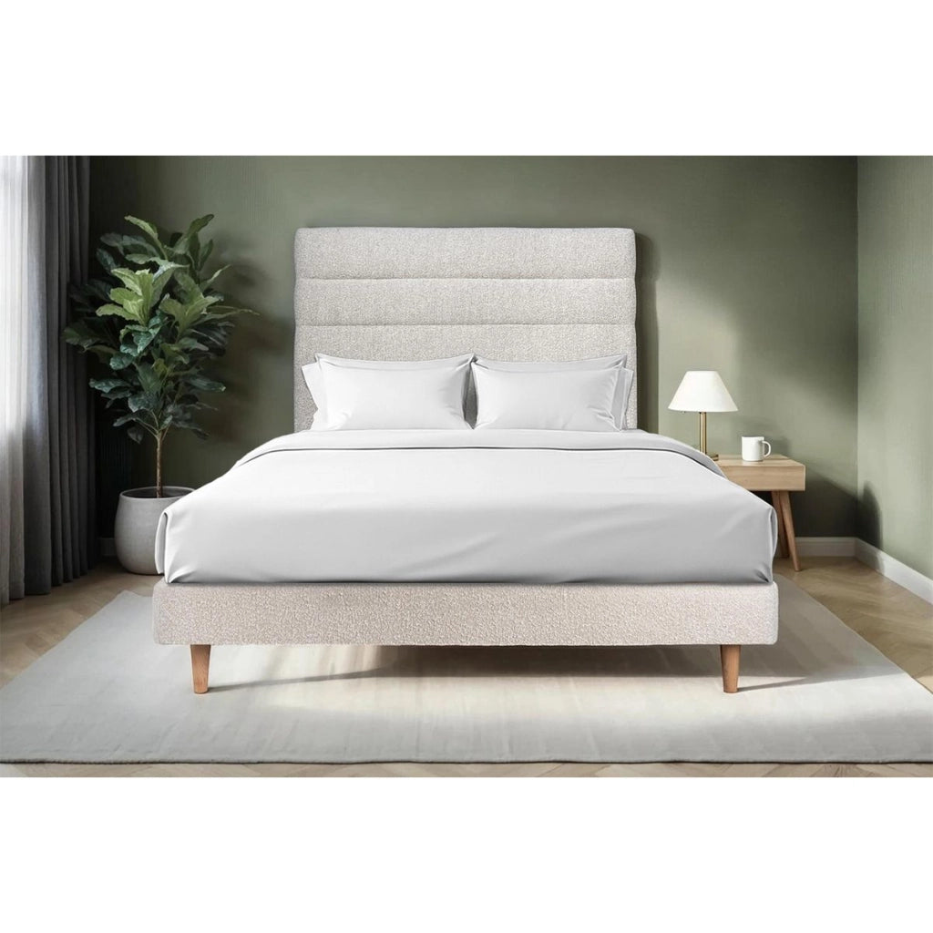 Letto 140x190 cm con testiera in linea - tessuto bouclé