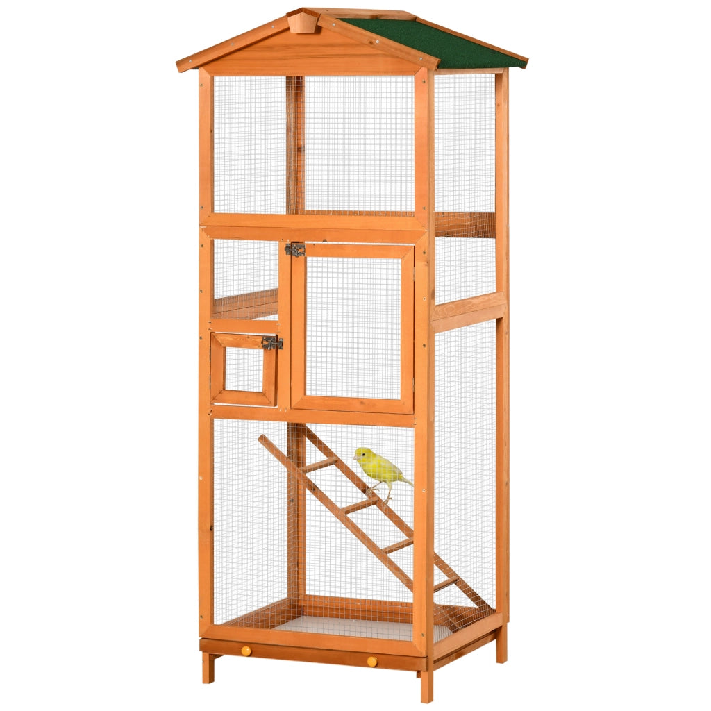 Gabbia per uccelli in legno di abete ¨C Xylo ¨C 2 porte, tetto asfaltato, 68x63x165cm