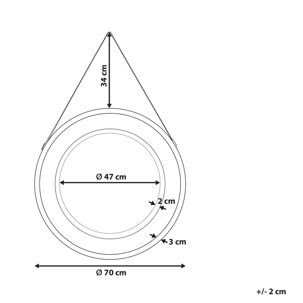 Specchio da parete con cinghia e struttura di forma rotonda in rattan metallo nero ø 70 cm soggiorno camera da letto ingresso