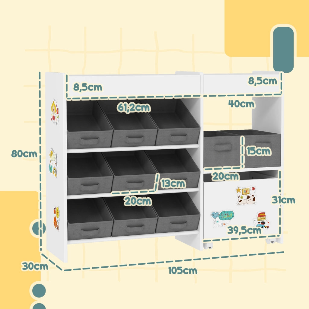 Cassettiera per bambini con 11 cestini ¨C Minimal ¨C Bianco 105x30x80 cm
