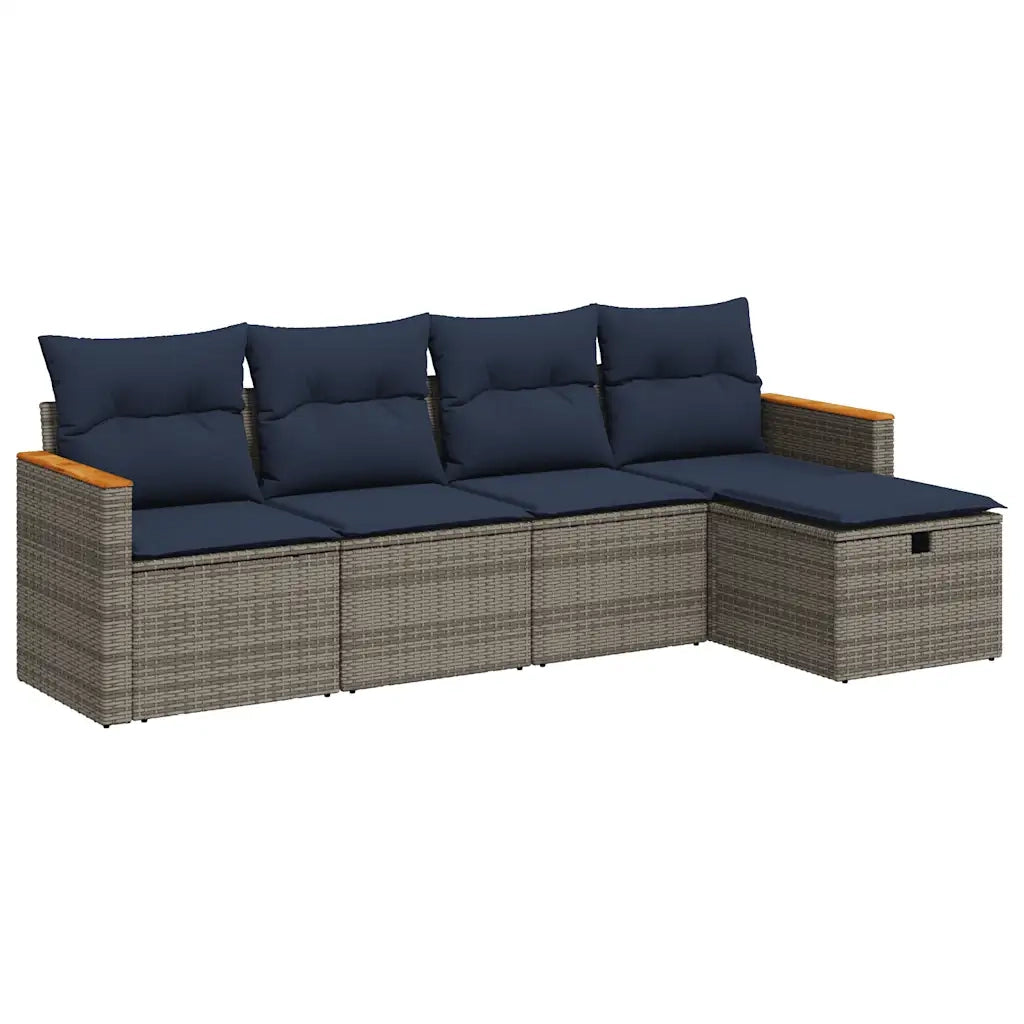 Set Divano da Giardino 5 pz con Cuscini Grigio in Polyrattan 3325904