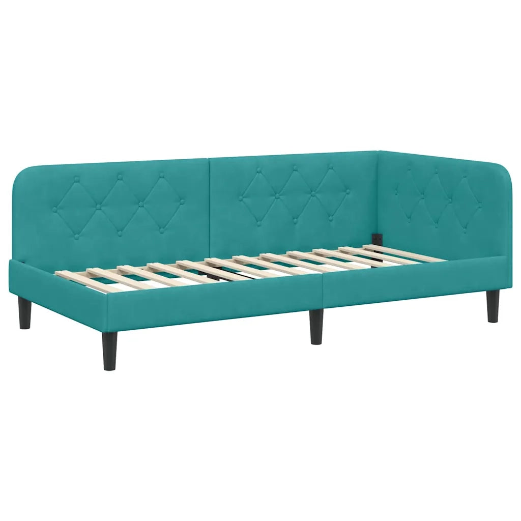 Cornice del letto ad angolo Turchese 90 x 200 cm Velluto 42016614