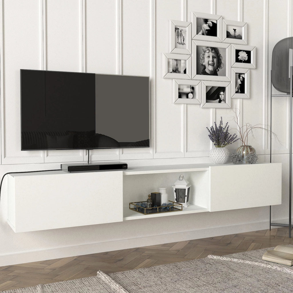 Mobile TV da Parete Paltamo Armadietto Pensile con Ante a Ribalta 180 x 31 x 29,5 cm Bianco [en.casa]
