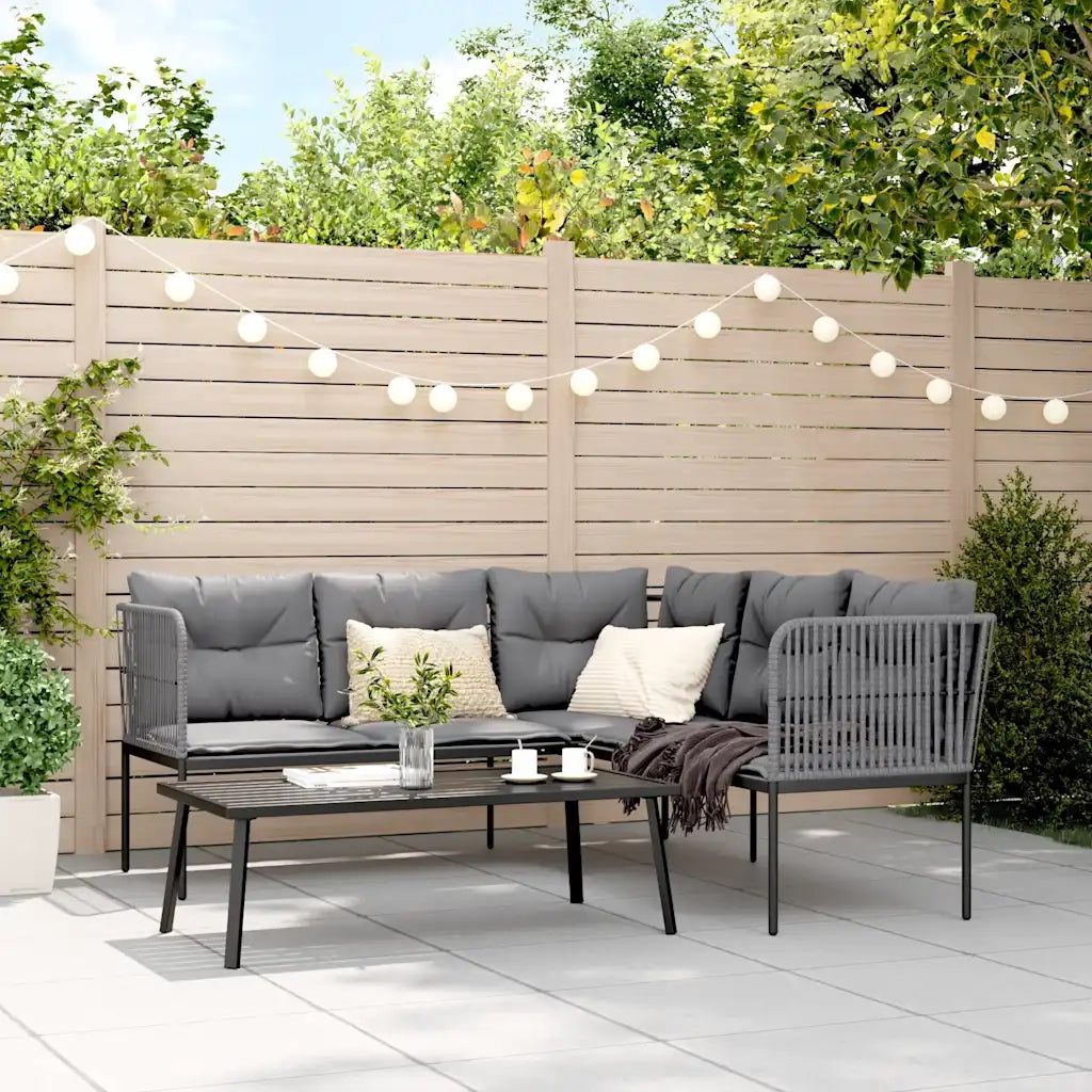 Set Divano da Giardino con Cuscini Nero Acciaio e Textilene 3283747
