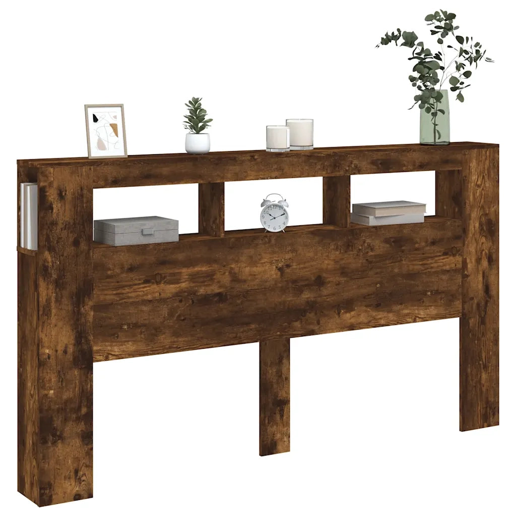 Testiera LED-Testata con LED-Testiera Decorativa Rovere Fumo 180x18,5x103,5 cm Legno Multistrato