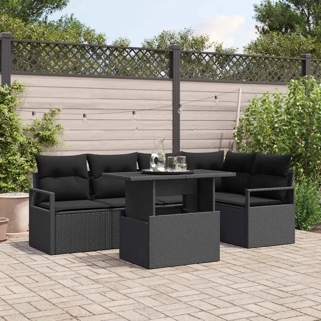 Set Divano da Giardino con cuscino 6 pcs Nero polyrattan