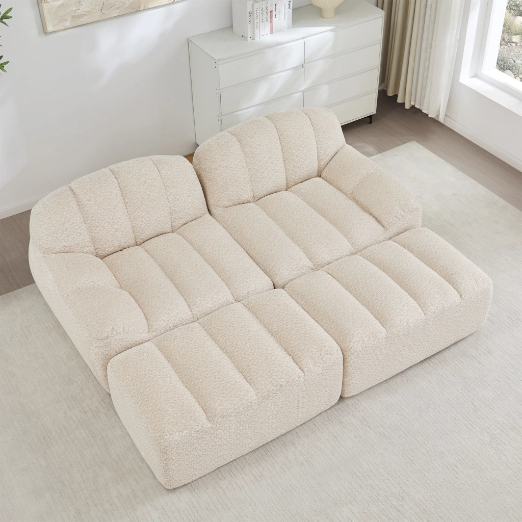 Divano Modulare 2 Posti con 2 Ottoman ¨C MINIMAL ¨C Tessuto Morbido Beige, Senza Braccioli