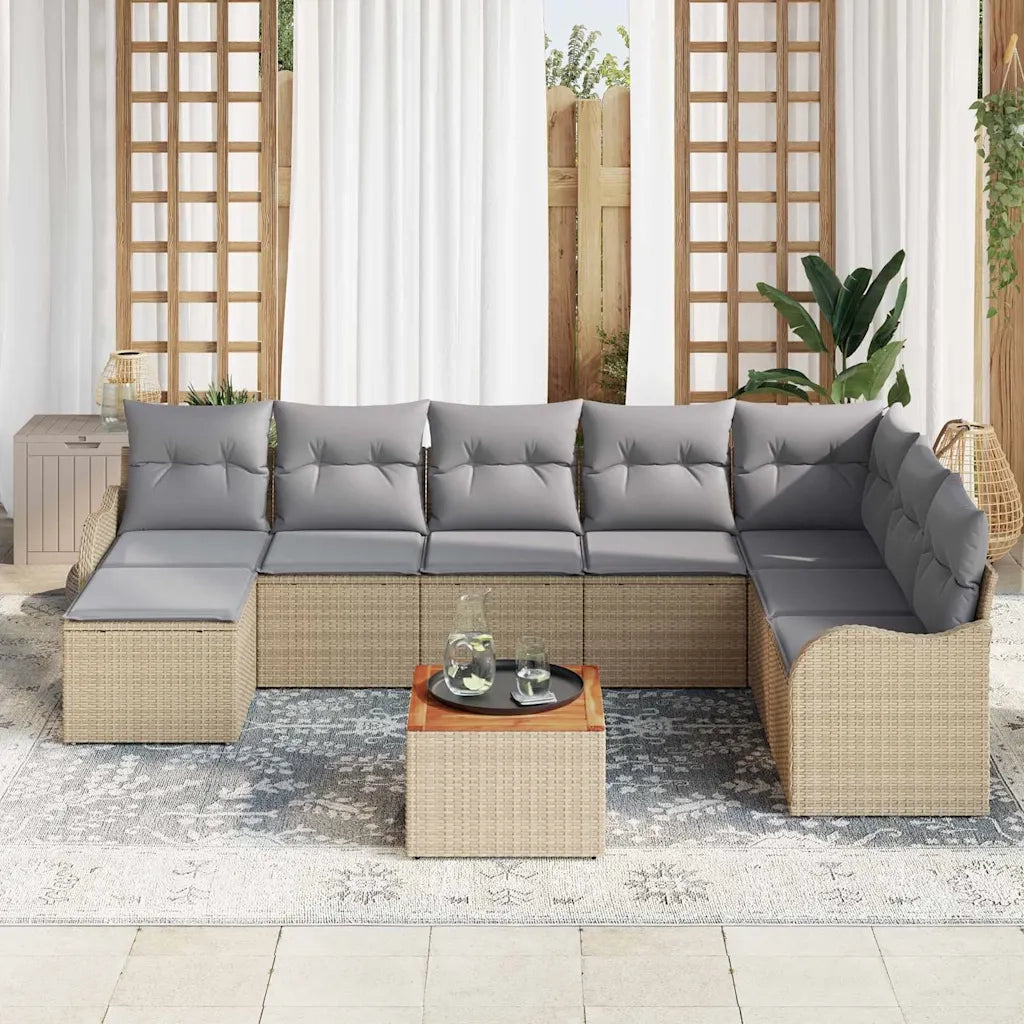 Set Divano da Giardino 9 pcs Beige e Grigio Chiaro polyrattan
