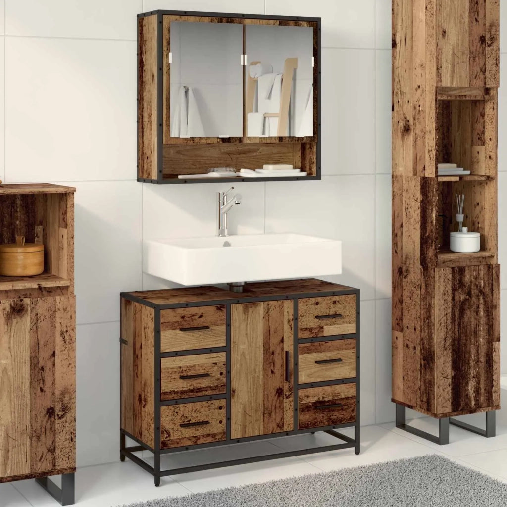 Set di mobili per il Bagno | Armadio da bagno con cassetto 2 pz Legno vecchio