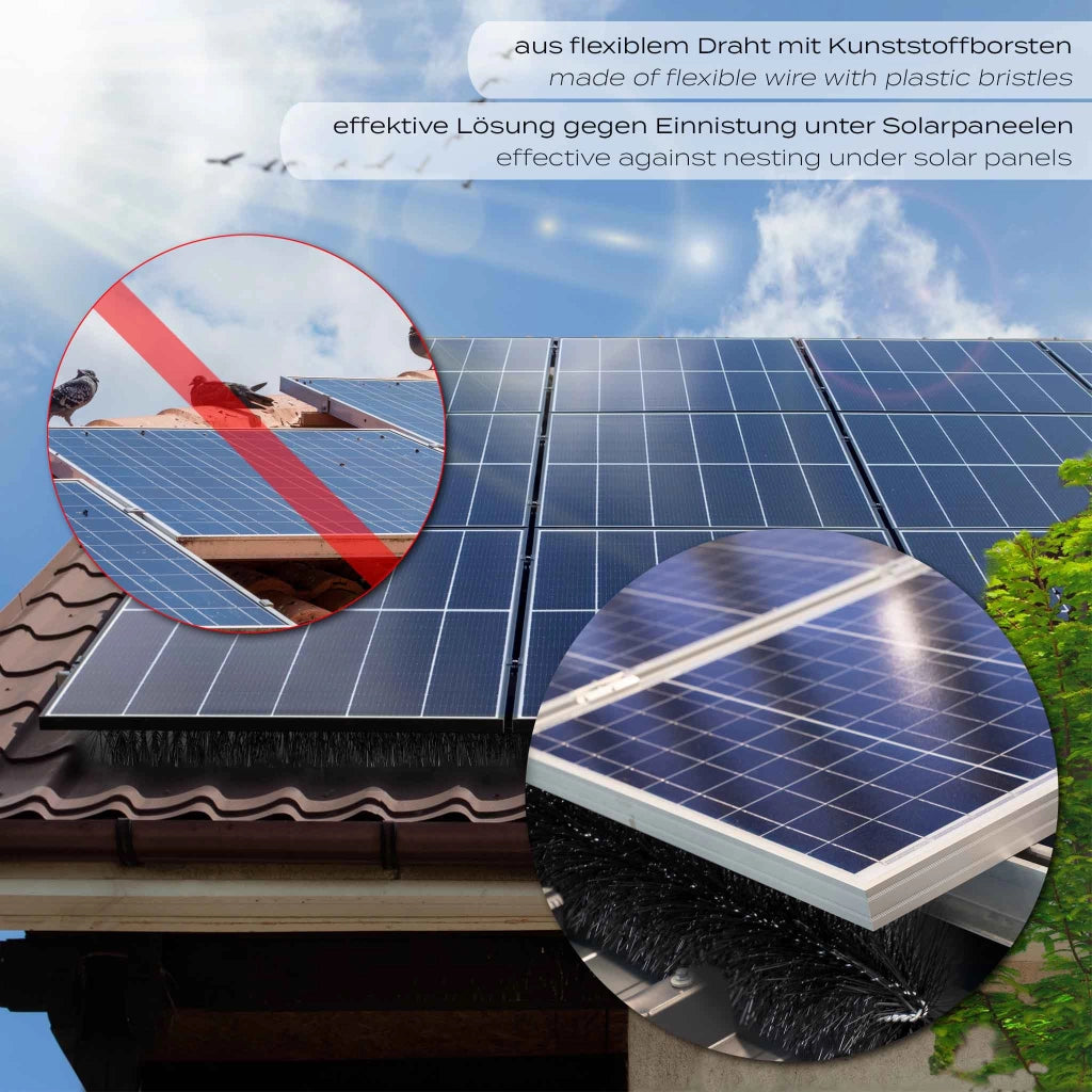 Barriera anti piccioni per pannelli fotovoltaici e Spazzola per grondaie 20 scovoli 24 m Ø 15 cm
