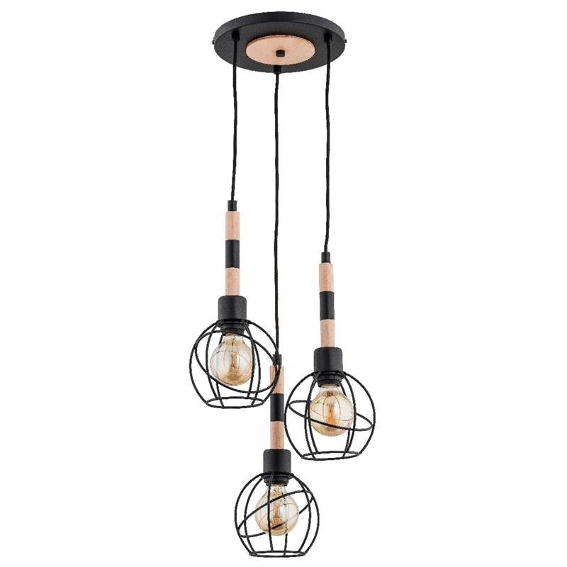 Lampada a sospensione nera Bilbao legno 3xE27 Alfa