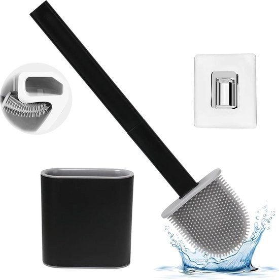 Borsa wc in silicone nera con testa piatta e flessibile