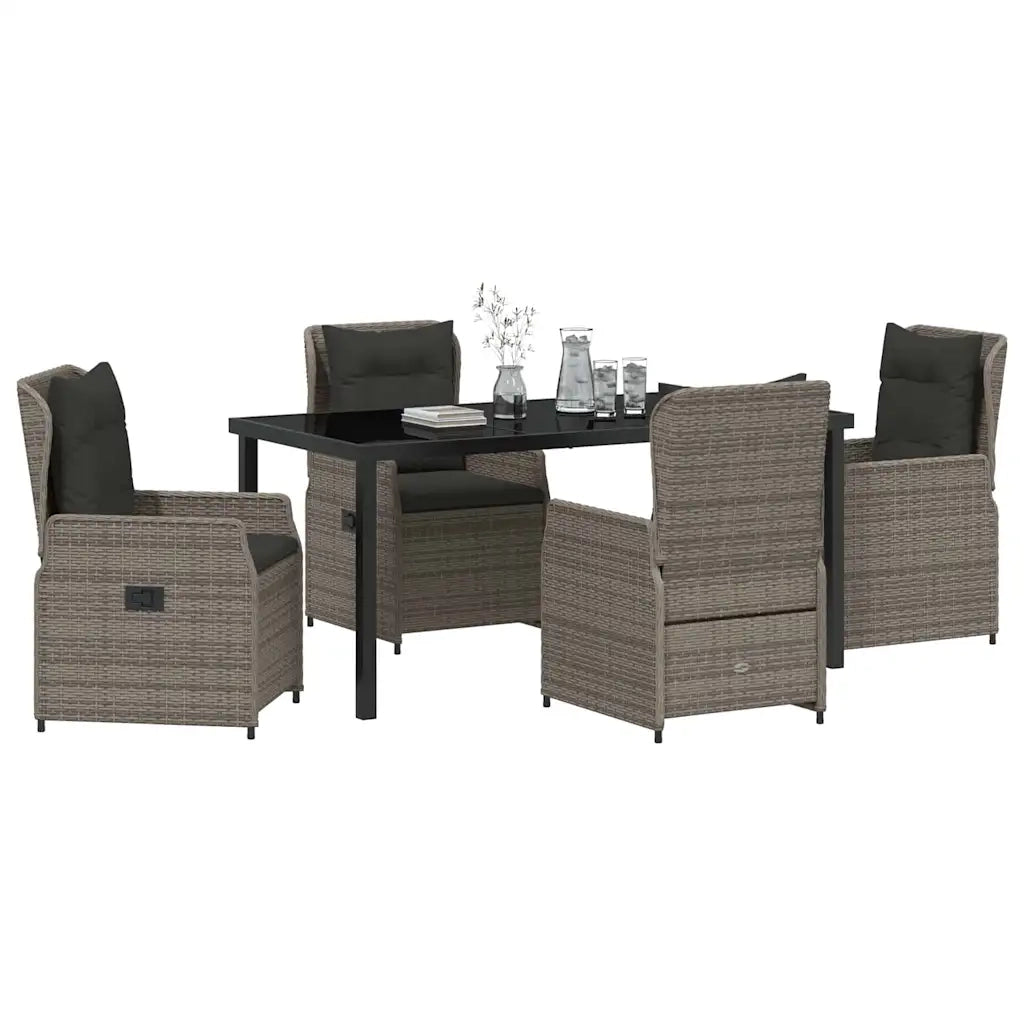 Set da Pranzo per Giardino 5 pcs Grigio polyrattan