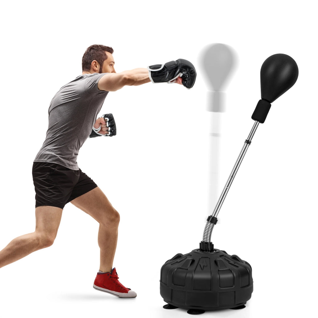 Sacco da boxe da terra con guantoni asta flessibile e base riempibile, Punching ball regolabile in altezza Nero
