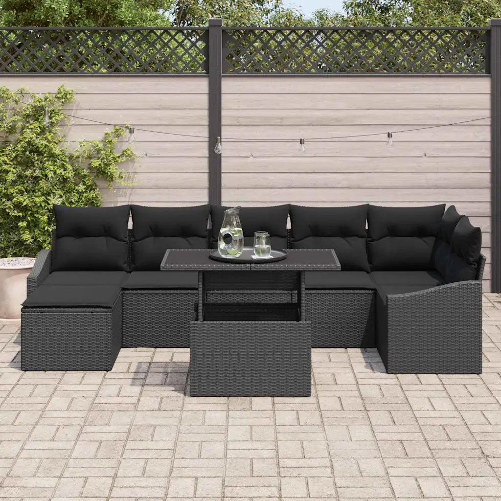 Set Divano da Giardino con cuscino 8 pcs Nero polyrattan 3349049
