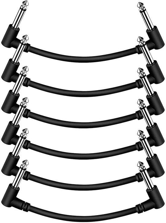 Set di cavi per chitarra a 6 pezzi - 15CM/6 pollici - TS a 45 gradi - 1/4 pollici - Nero - Cavo effetto - Ideale per pedali di chitarra