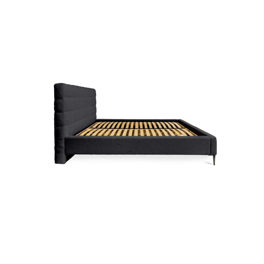 Letto MILLIO – Nero – 180x200 cm – Tessuto bouclé in ciniglia – Rete inclusa – Comfort alberghiero a 5 stelle