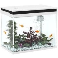 Acquario in Vetro da 41 Litri con Sistema di Filtraggio, Luci LED, Pompa dell'Acqua, per Diverse Specie di Pesci, Bianco