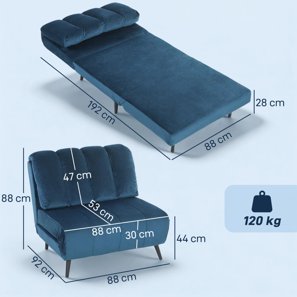 Poltrona Letto Pieghevole Trasformabile con Schienale Regolabile ¨C Minimal ¨C Blu