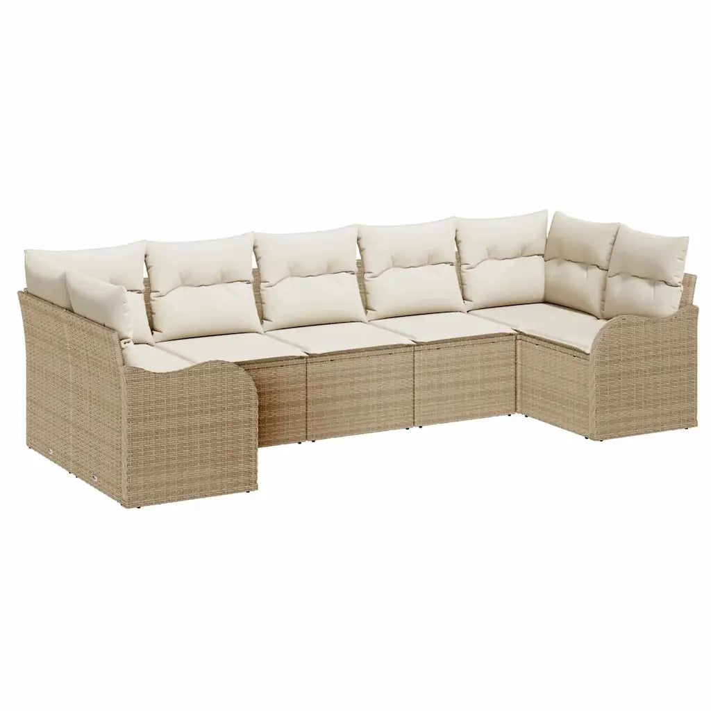 Set Divano da Giardino 7 pcs Beige e bianco Poly Rattan