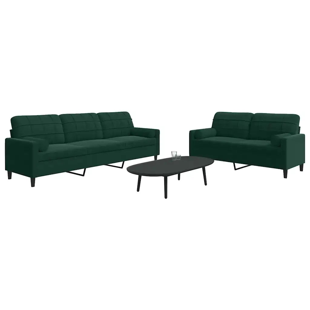 Set di Divani 2 pz con Cuscini e Rinforzi Verde scuro Velluto 3278493