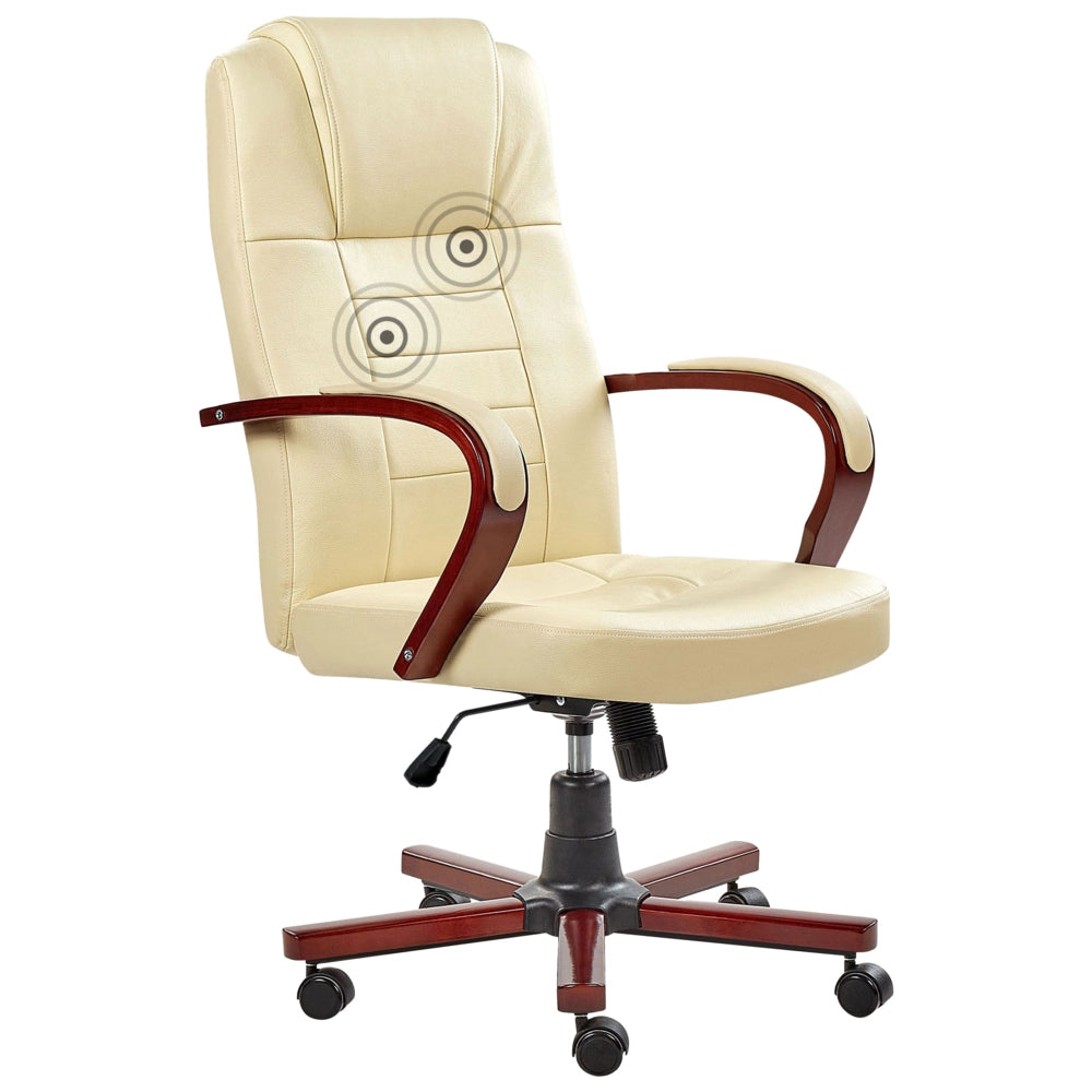 Sedia da Massaggio in Vera Pelle Beige Girevole Altezza Regolabile
