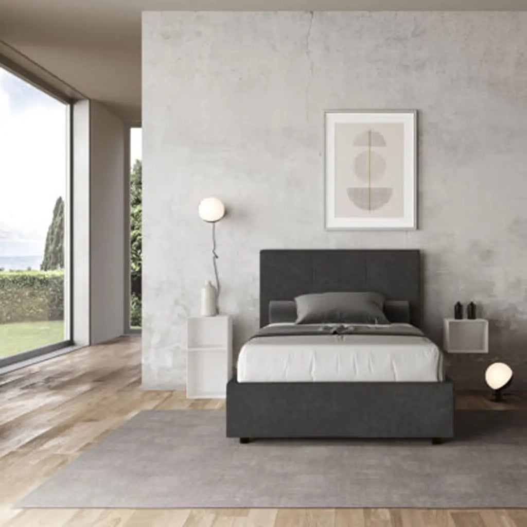 Letto una piazza e mezza senza rete imbottito 120x200 microfibra grigio Mika