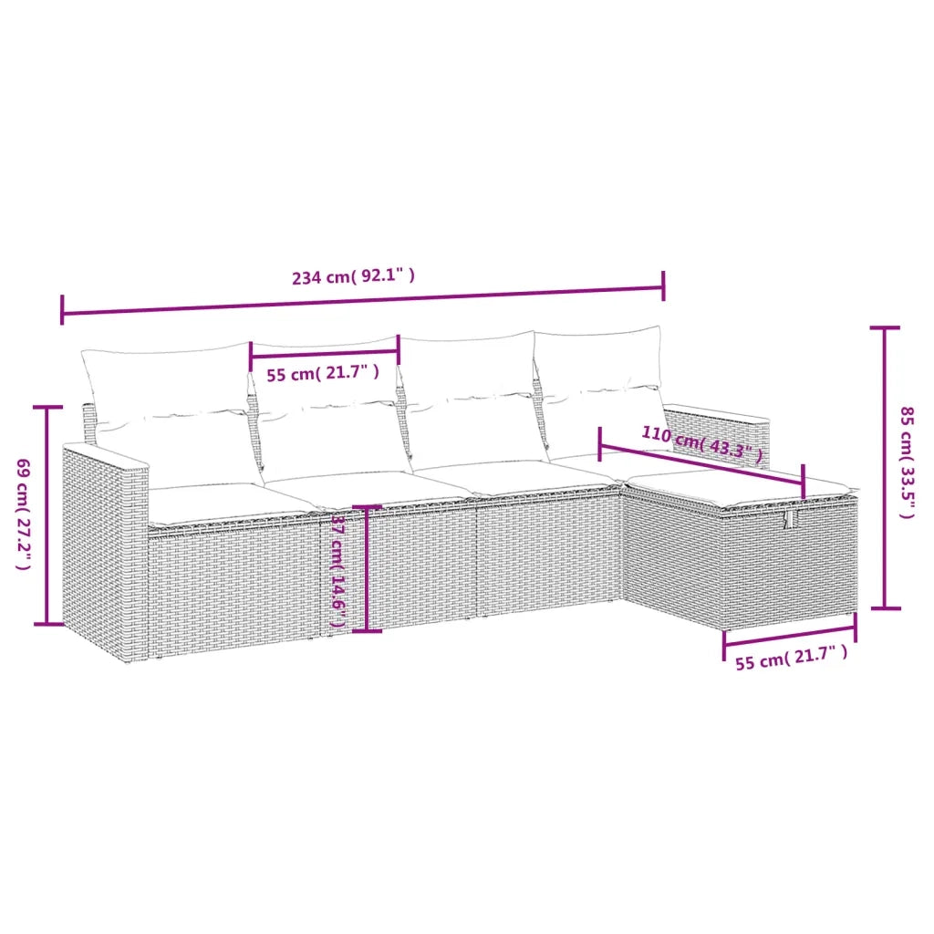 Set Divano da Giardino 5 pz con Cuscini Beige Misto Polyrattan 3265287