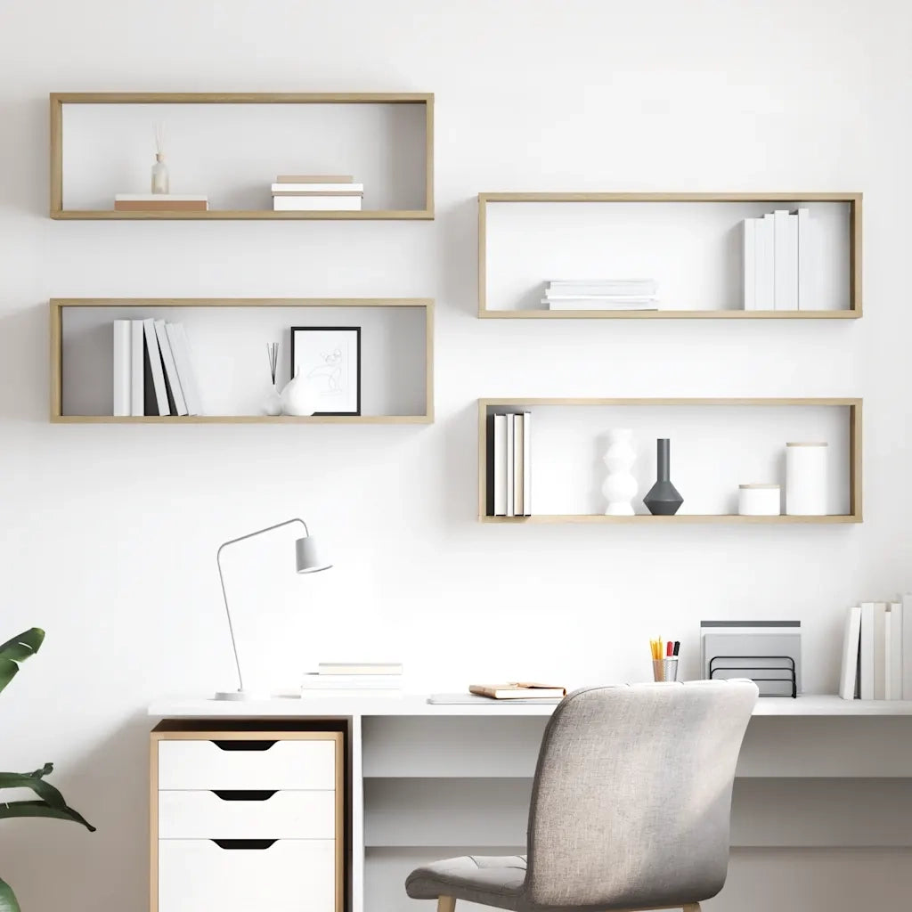 4 pz Mensole Parete | Mensola sospesa Cubo Rovere Sonoma 80x15x26,5cm Multistrato